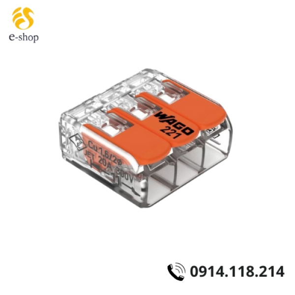 Đầu Nối Dây Điện (3 Dây, 32A) Wago 221-413